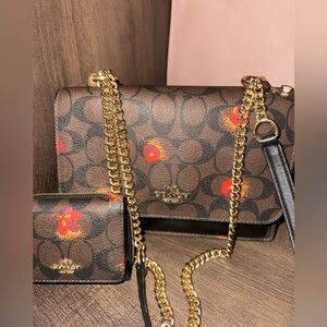 Klare Crossbody In Signature Canvas With Pop Floral Print & Small Trifold Wallet